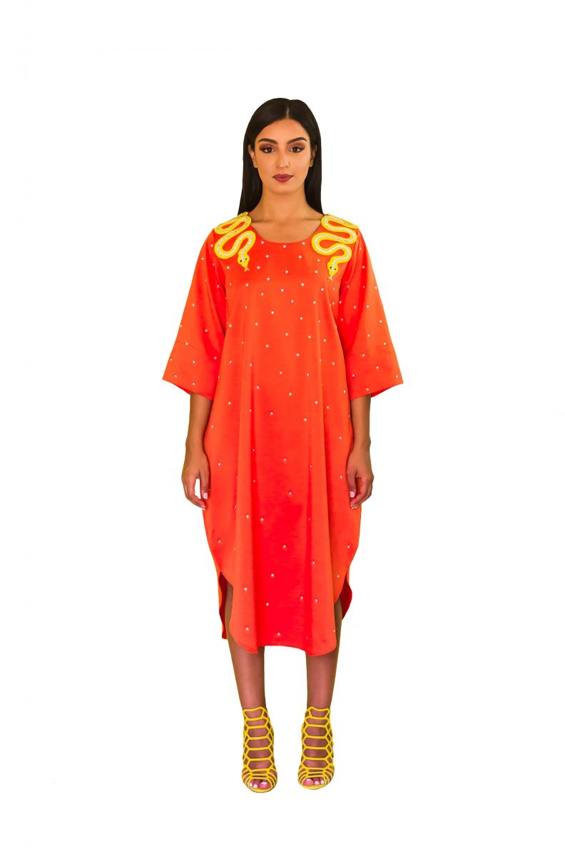 orange snake dress